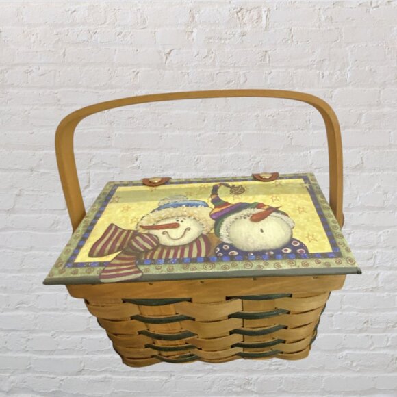 NEW CHRISTMAS BASKETS -- Nested Baskets, Snowmen, Wicker, Pressboard Lid, Set-2 - Picture 9 of 16